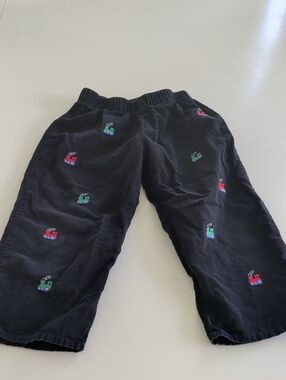 Kids Black Corduroy Pants with Red & Green Car Embroidery